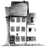 Strichzeichnung der Außenansicht des Karl-May-Hauses