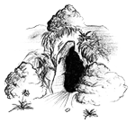 Strichzeichnung des Eingangs der Karl-May-Höhle im Oberwald